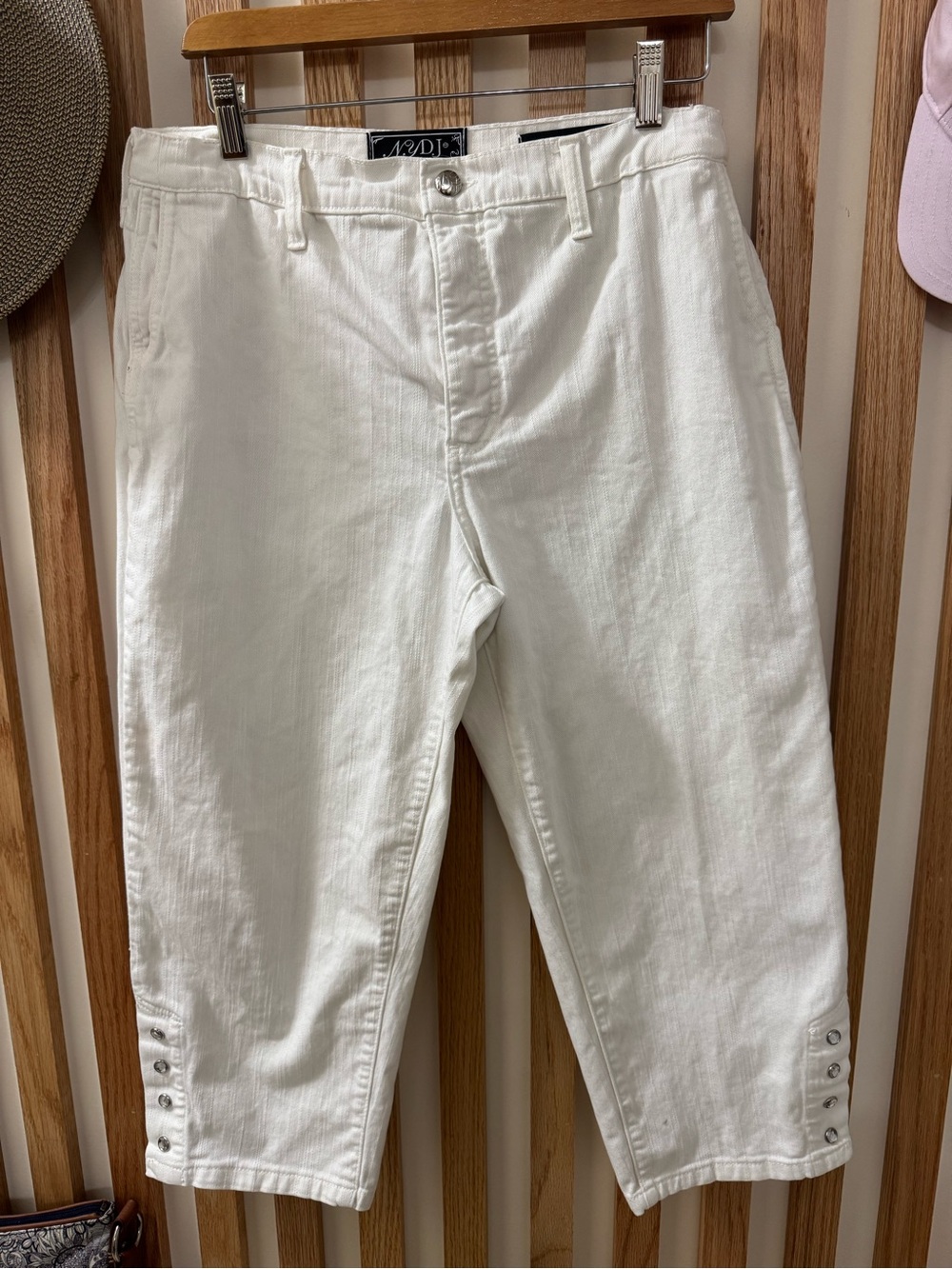 NYDJ optic white Denim Jeans with Silver Logo Button